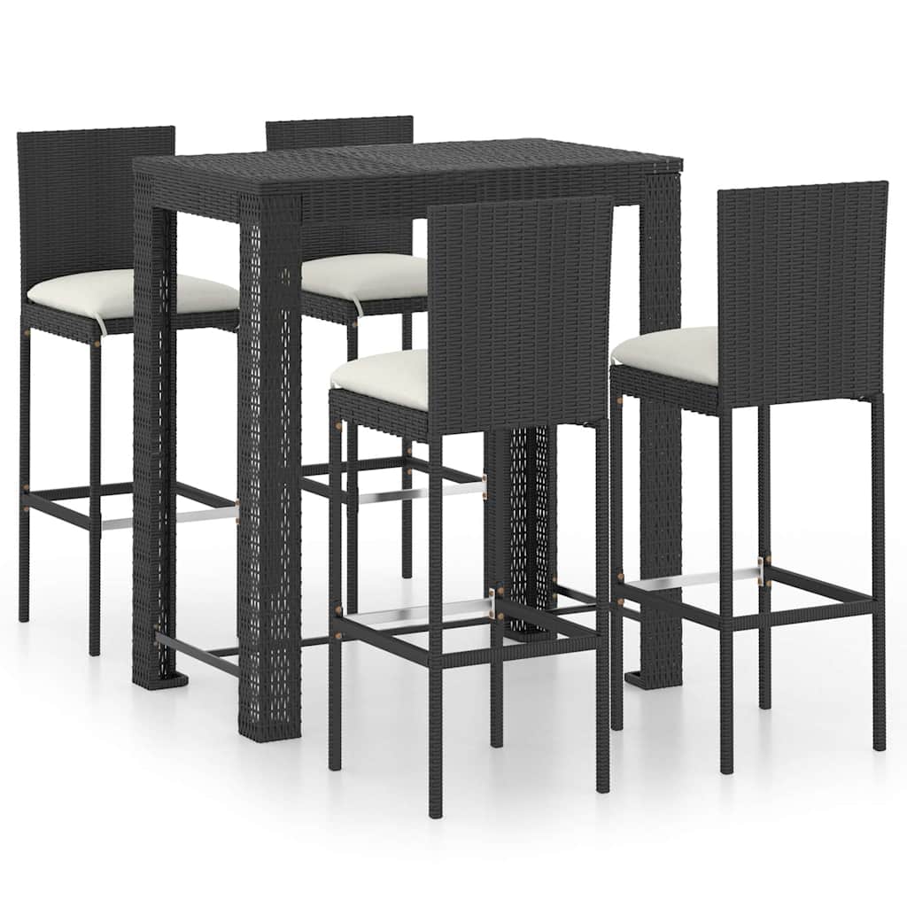 7 Piece Garden Bar Set with Cushions Poly Rattan Black 100 x 60.5 x 110.5 cm
