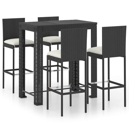 7 Piece Garden Bar Set with Cushions Poly Rattan Black 100 x 60.5 x 110.5 cm