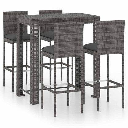 vidaXL 5 Piece Garden Bar Set with Cushions Poly Rattan Grey 1