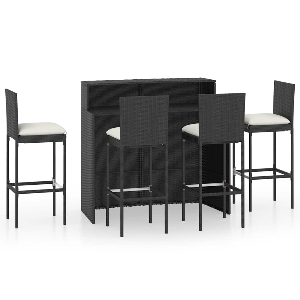 3 Piece Garden Bar Set with Cushions Poly Rattan Black
