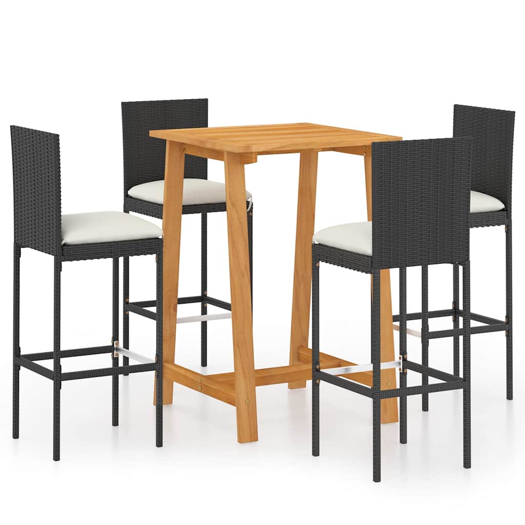 vidaXL 5 Piece Garden Bar Set with Cushions Poly Rattan Black 1