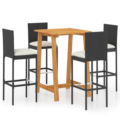 vidaXL 5 Piece Garden Bar Set with Cushions Poly Rattan Black 1