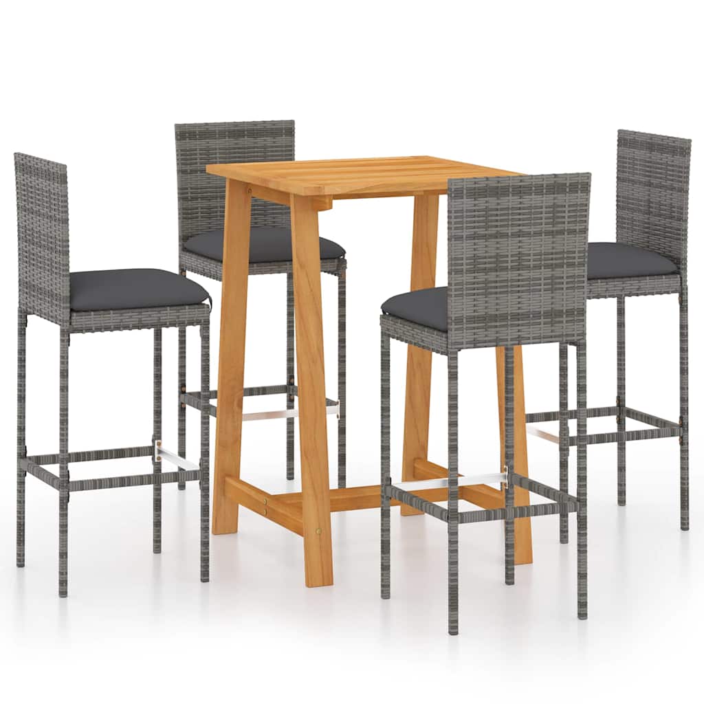 vidaXL 5 Piece Garden Bar Set with Cushions Poly Rattan Grey 1