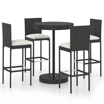 vidaXL 5 Piece Garden Bar Set with Cushions Poly Rattan Black 1