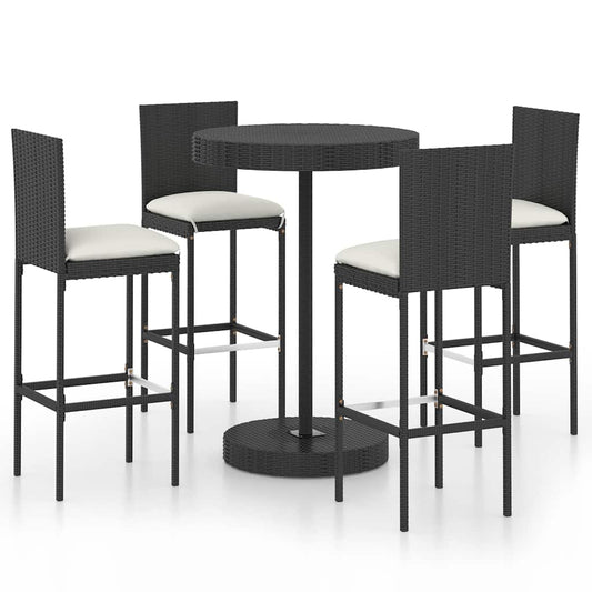 3 Piece Garden Bar Set with Cushions Poly Rattan Black