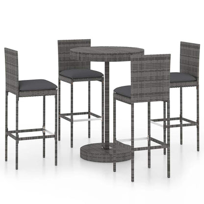 vidaXL 5 Piece Garden Bar Set with Cushions Poly Rattan Grey 1
