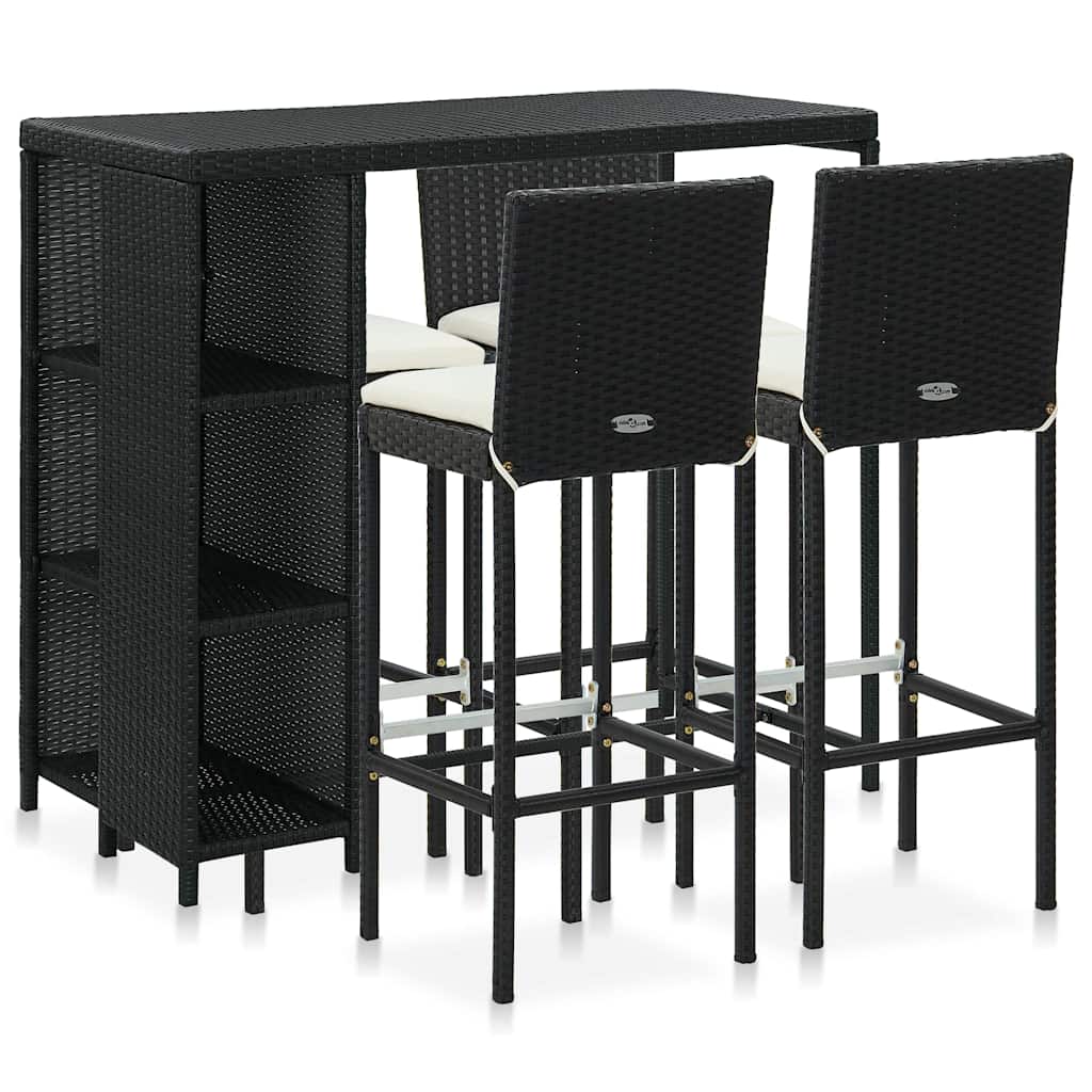 vidaXL 5 Piece Garden Bar Set with Cushions Poly Rattan Black 1