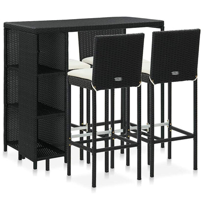 vidaXL 5 Piece Garden Bar Set with Cushions Poly Rattan Black 1