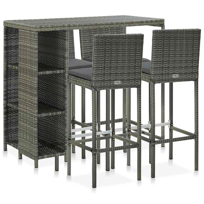 vidaXL 5 Piece Garden Bar Set with Cushions Poly Rattan Grey 1
