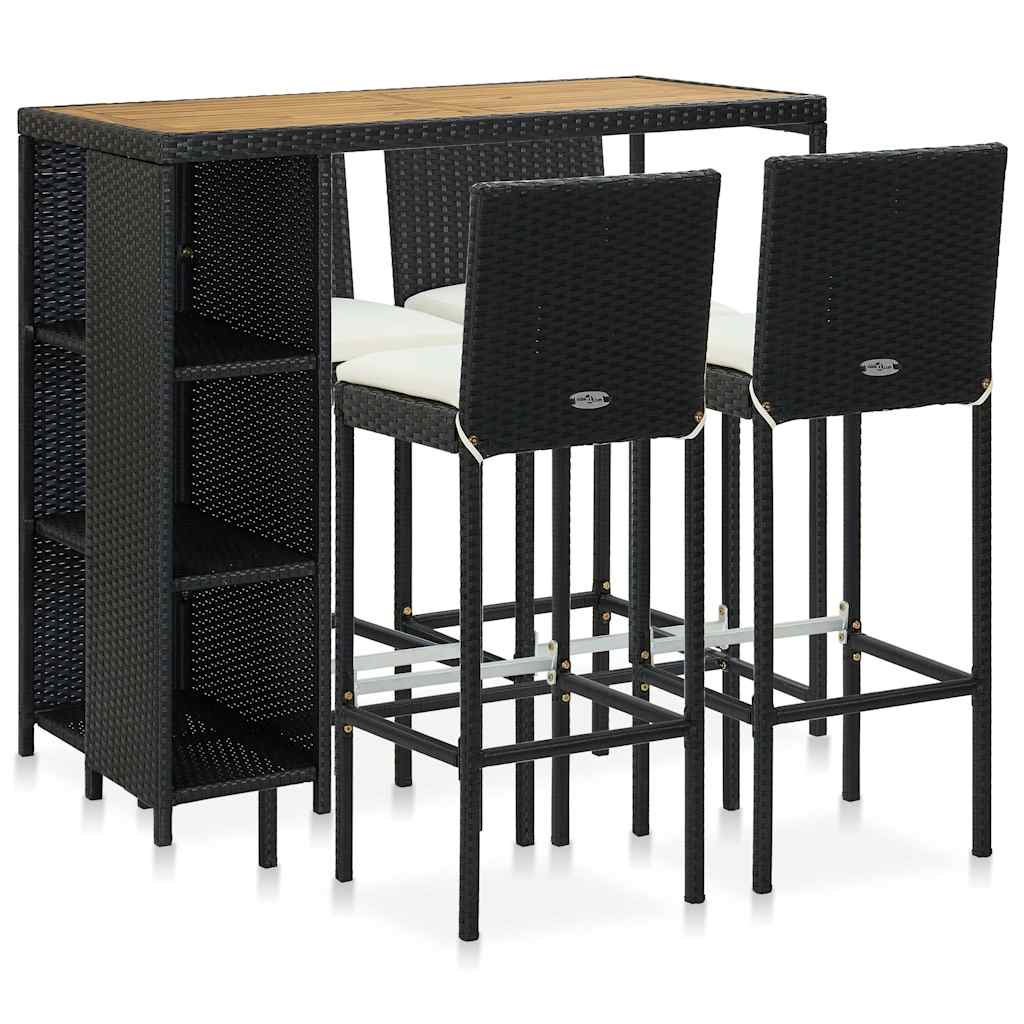 vidaXL 5 Piece Garden Bar Set with Cushions Poly Rattan Black 1