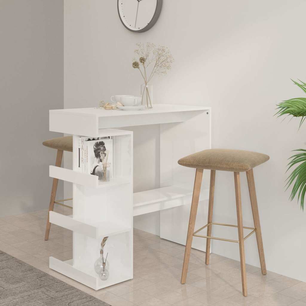 Bar Table with Storage Rack 100x50x101.5 cm High gloss white