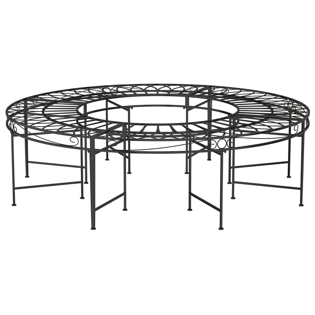 vidaXL Round Tree Bench Ø160 cm Black Steel 2