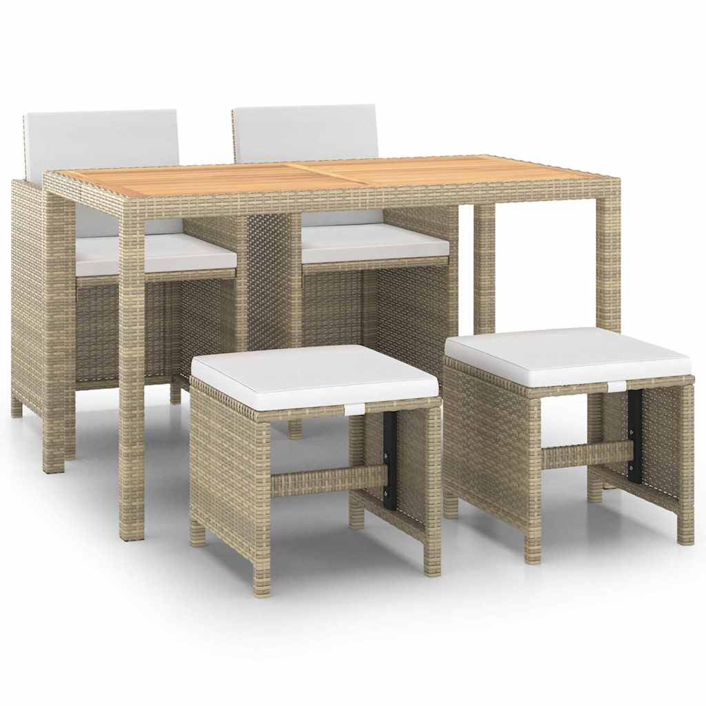 vidaXL 5 Piece Garden Dining Set with Cushions Poly Rattan Beige 2