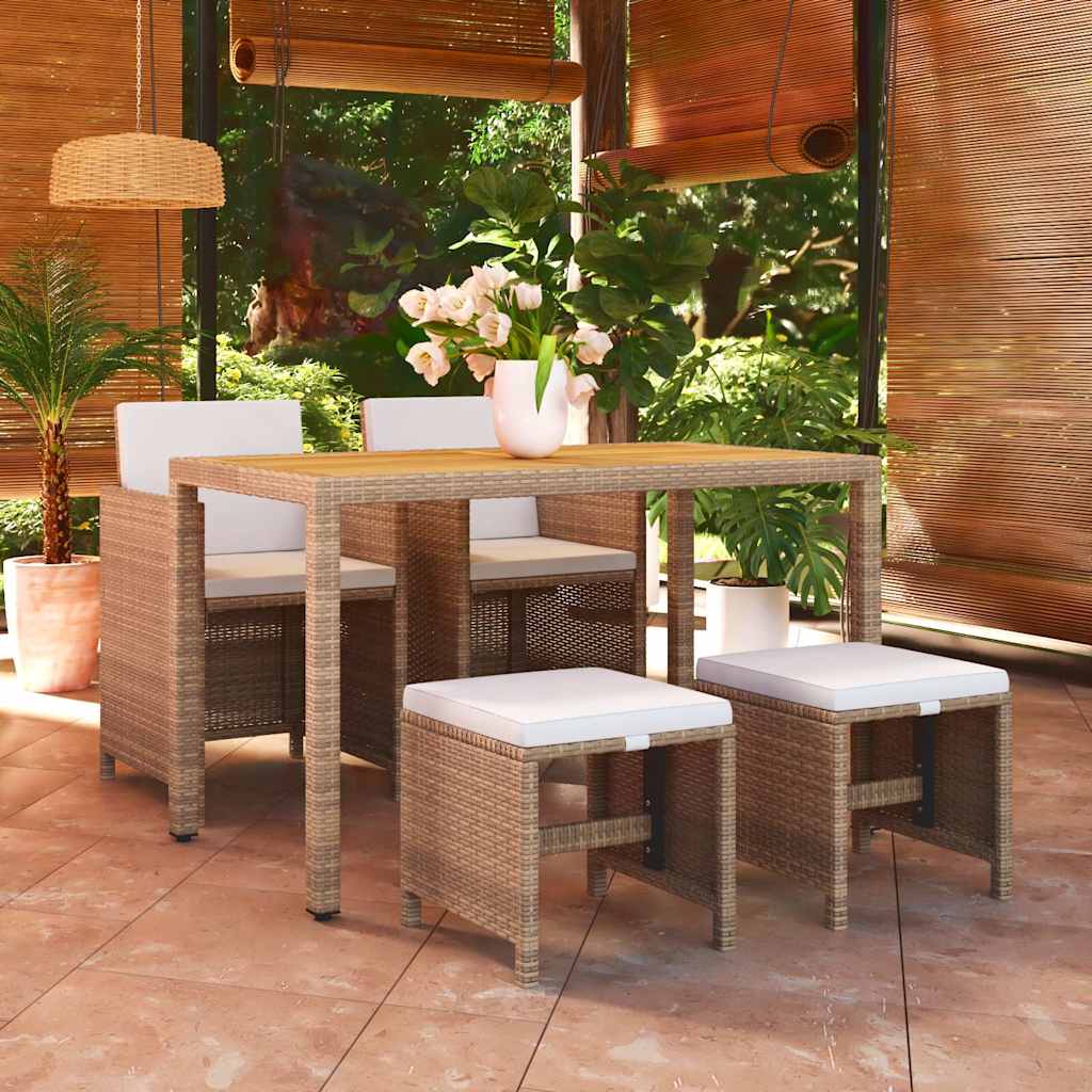 vidaXL 5 Piece Garden Dining Set with Cushions Poly Rattan Beige 1