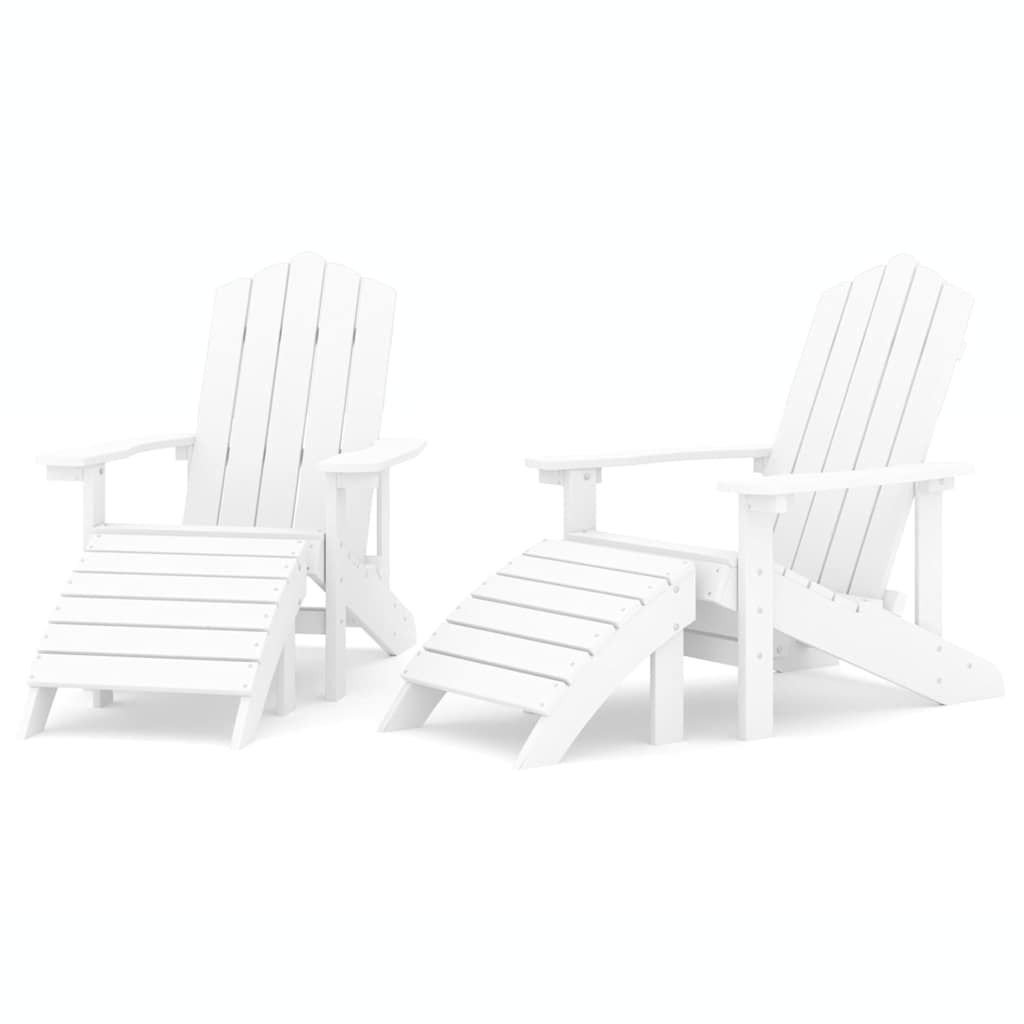 vidaXL Garden Adirondack Chairs 2 pcs with Footstools HDPE White 2
