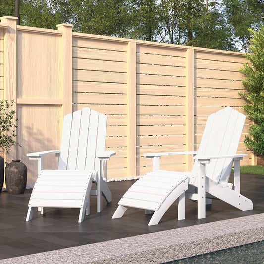 vidaXL Garden Adirondack Chairs 2 pcs with Footstools HDPE White 1