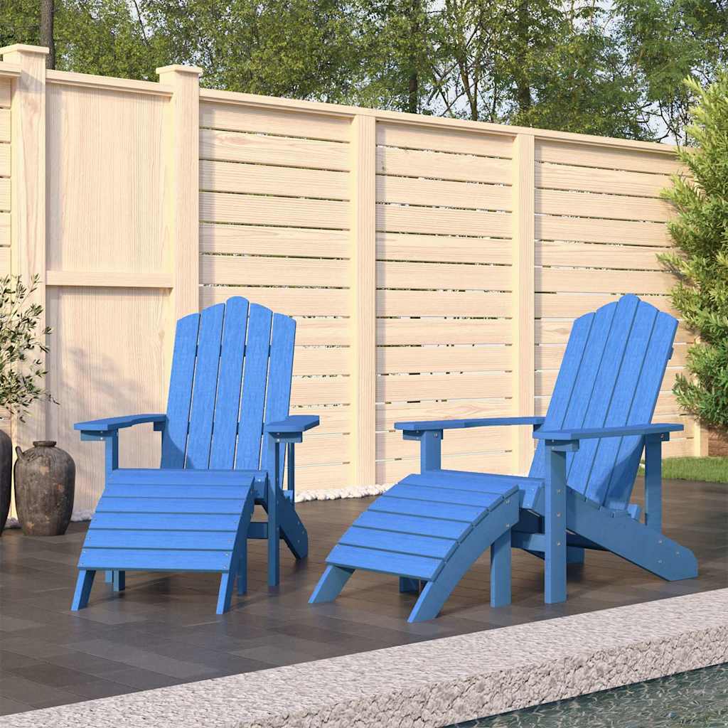 vidaXL Garden Adirondack Chairs 2 pcs with Footstools HDPE Aqua Blue 1