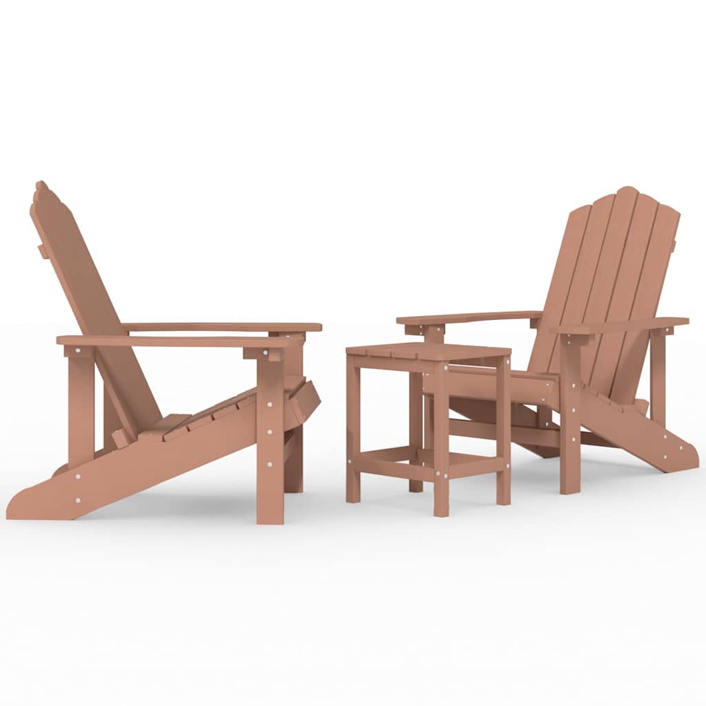 vidaXL Garden Adirondack Chairs with Table HDPE Brown 2