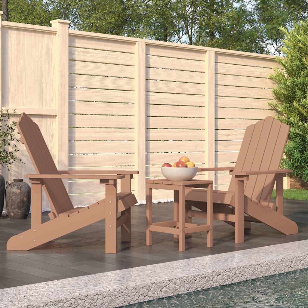 vidaXL Garden Adirondack Chairs with Table HDPE Brown 1