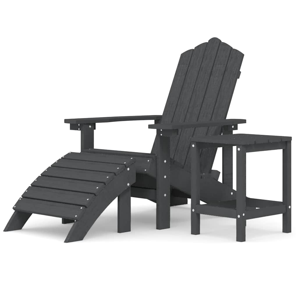 vidaXL Garden Adirondack Chair with Footstool & Table HDPE Anthracite 2