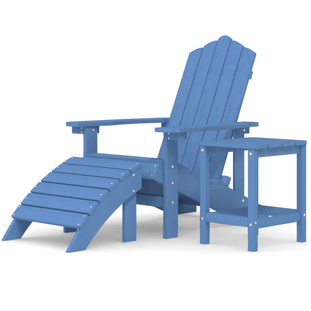 vidaXL Garden Adirondack Chair with Footstool & Table HDPE Aqua Blue 2