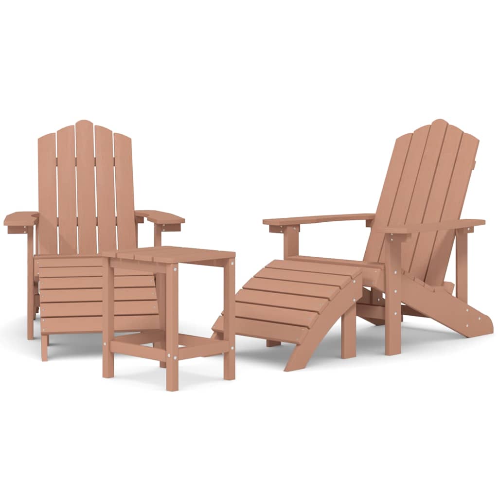 vidaXL Garden Adirondack Chairs with Footstool & Table HDPE Brown 2