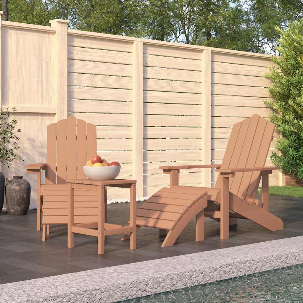 vidaXL Garden Adirondack Chairs with Footstool & Table HDPE Brown 1