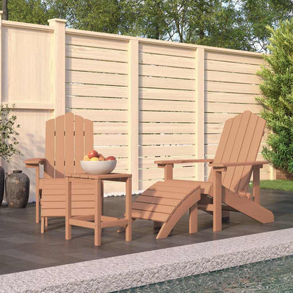 vidaXL Garden Adirondack Chairs with Footstool & Table HDPE Brown 1