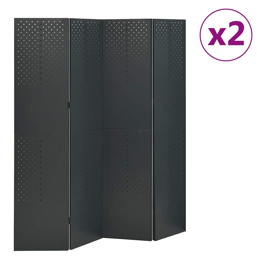 4-Panel Room Dividers Steel 2 pcs Anthracite 160 x 180 cm