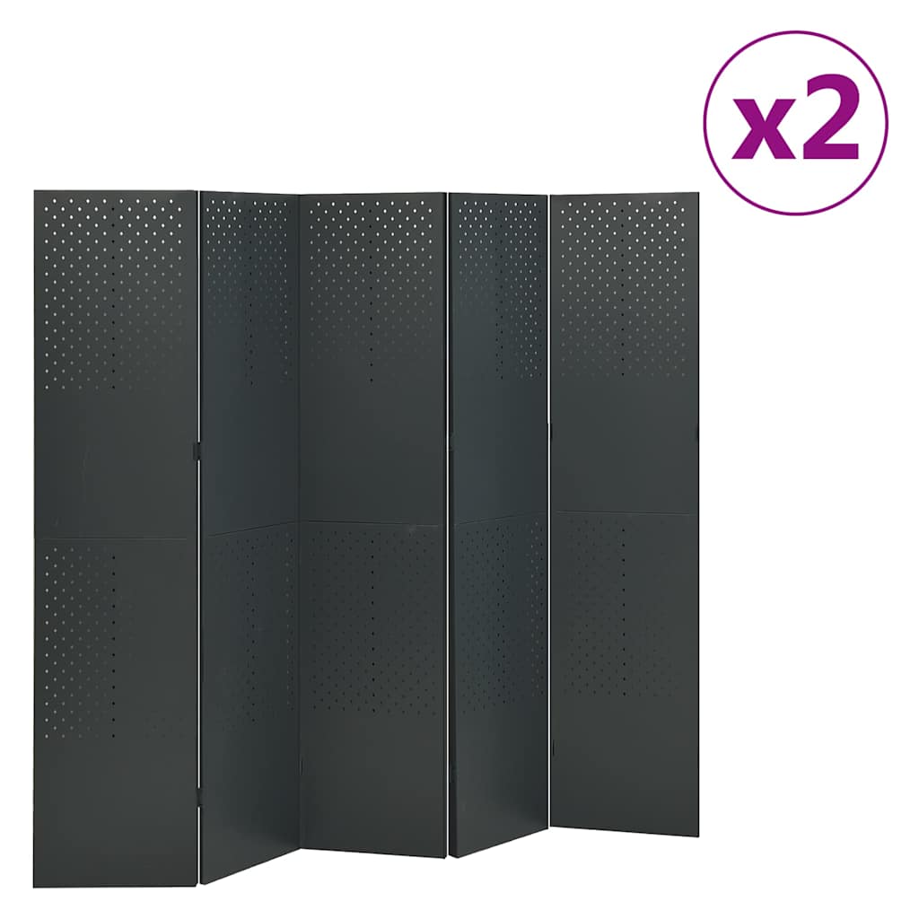 4-Panel Room Dividers Steel 2 pcs Anthracite 200 x 180 cm