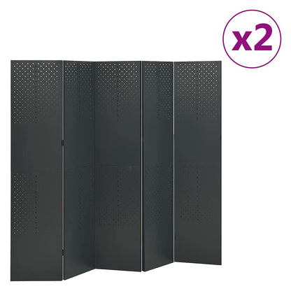 4-Panel Room Dividers Steel 2 pcs Anthracite 200 x 180 cm