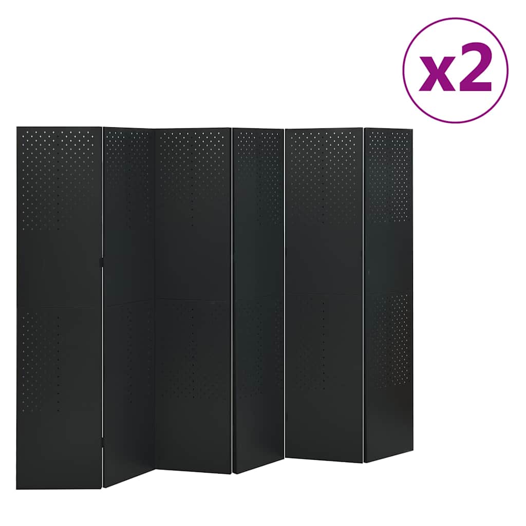 4-Panel Room Dividers Steel 2 pcs Black 240 x 180 cm