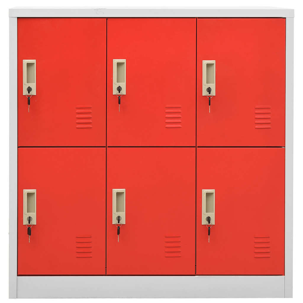 Locker Cabinets 90x45x92,5 cm Steel With 6 lockers Light grey and red