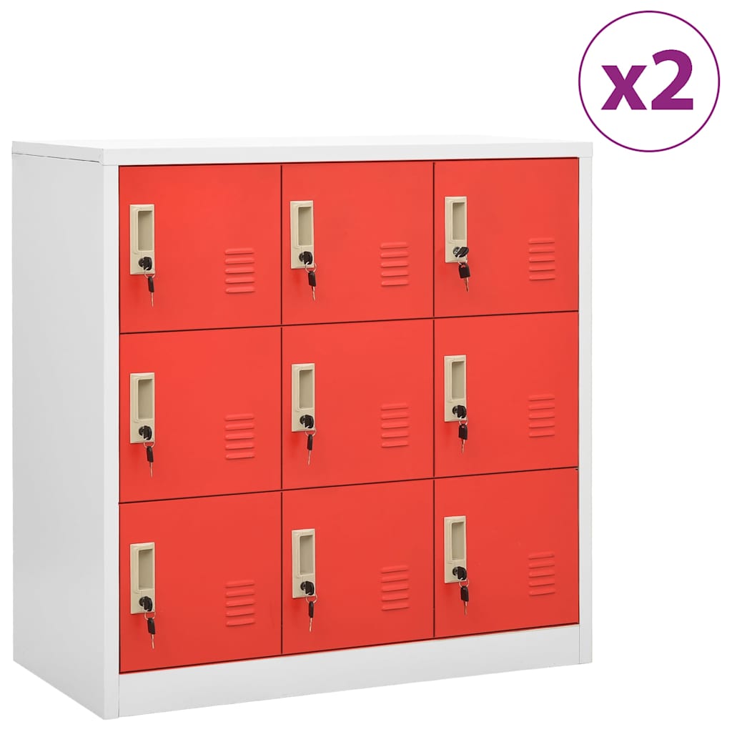 vidaXL Locker Cabinets 2 pcs Light Grey and Red 90x45x92,5 cm Steel 1