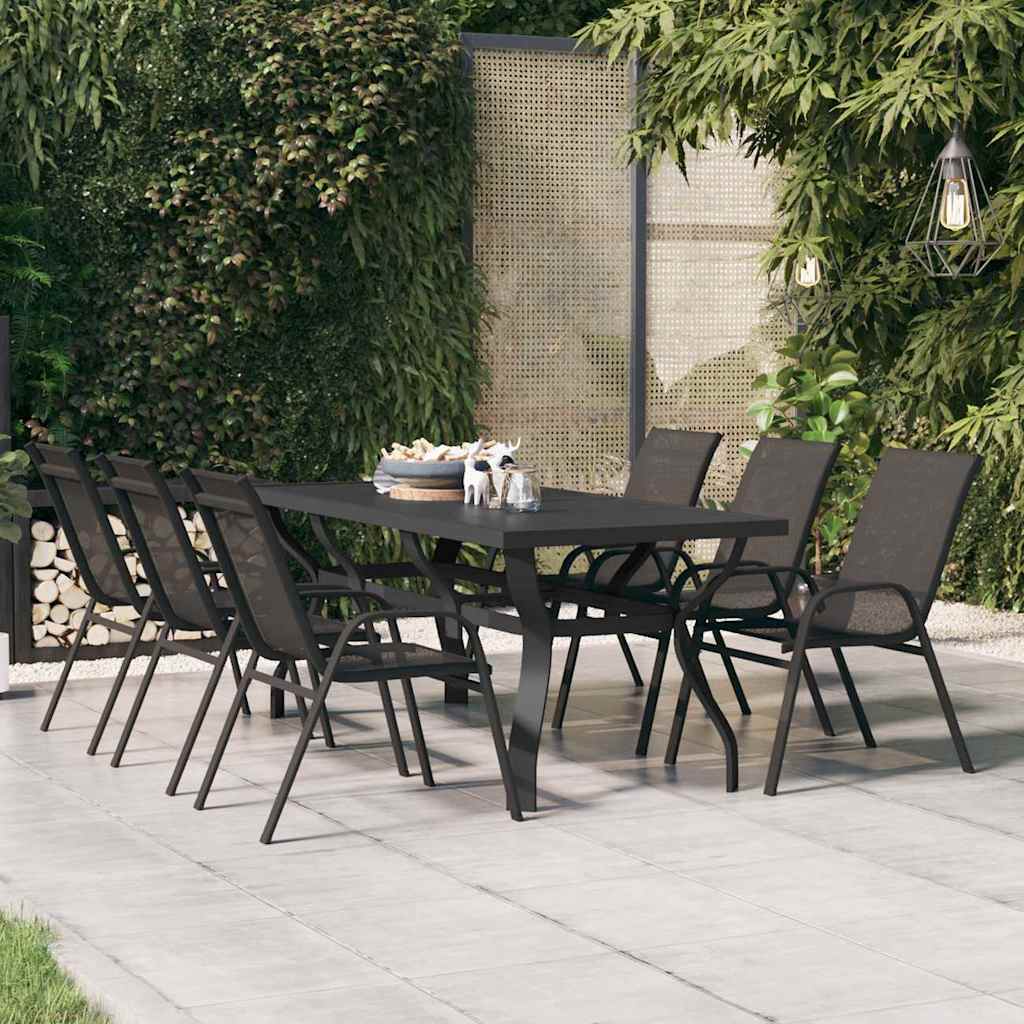 Garden Table Steel and Glass Black 180 cm 80 cm