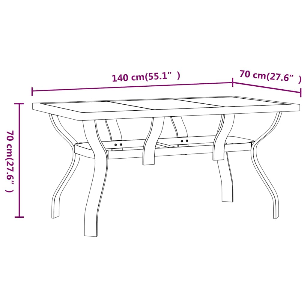 Garden Table Steel and Glass Brown and black 140 cm 70 cm
