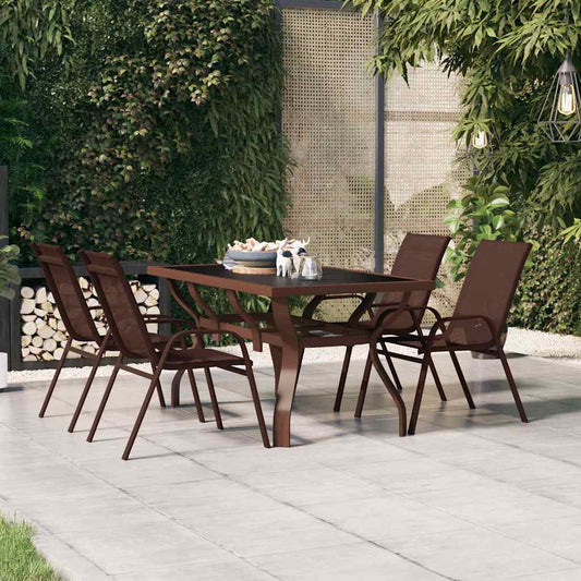 Garden Table Steel and Glass Brown and black 140 cm 70 cm