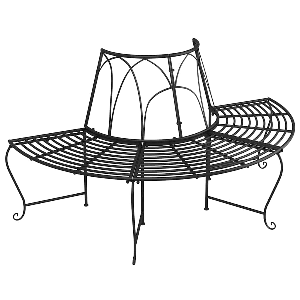 vidaXL Half Round Tree Bench 2 pcs Ø159 cm Black Steel 2