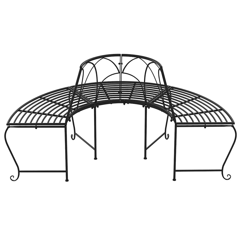 vidaXL Half Round Tree Bench 2 pcs Ø159 cm Black Steel 5