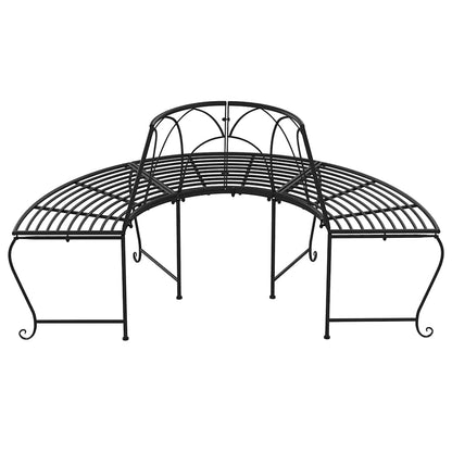vidaXL Half Round Tree Bench 2 pcs Ø159 cm Black Steel 5