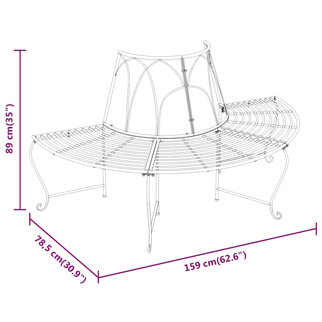 vidaXL Half Round Tree Bench 2 pcs Ø159 cm Black Steel 6