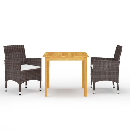 vidaXL 3 Piece Garden Dining Set with Cushions Brown 1