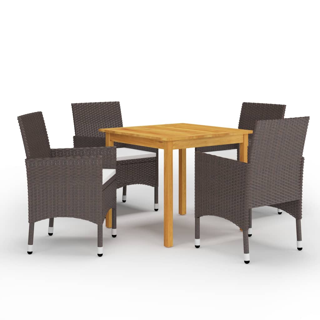 vidaXL 5 Piece Garden Dining Set with Cushions Brown 1