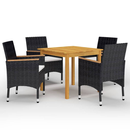 5 Piece Garden Dining Set with Cushions Black 85 cm table length 4