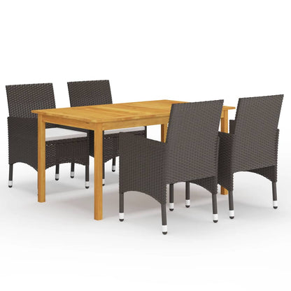 vidaXL 5 Piece Garden Dining Set with Cushions Brown 1