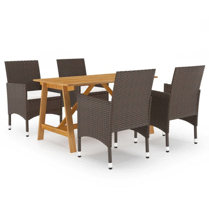 vidaXL 5 Piece Garden Dining Set with Cushions Brown 1