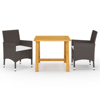 vidaXL 3 Piece Garden Dining Set with Cushions Brown 1