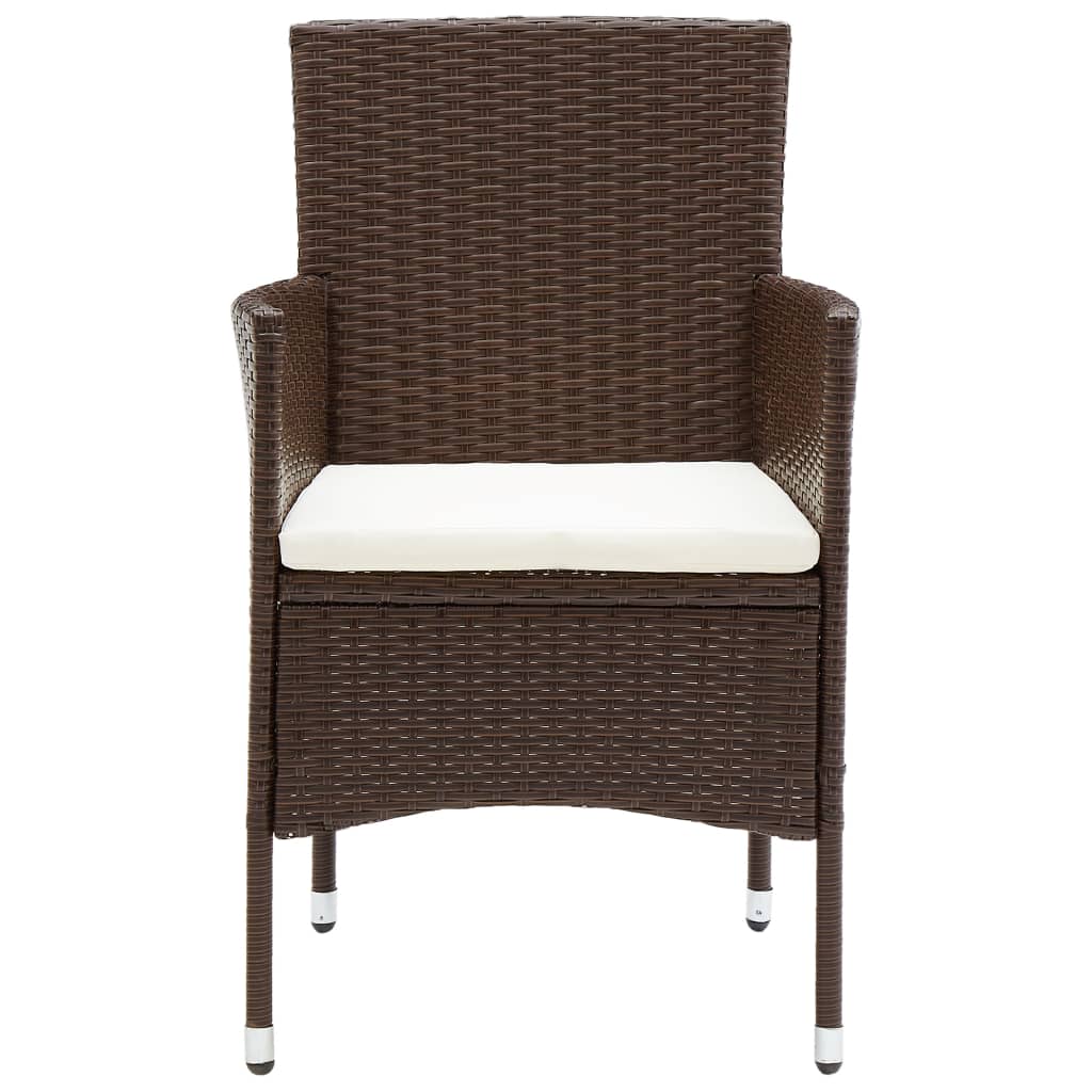 vidaXL 3 Piece Garden Bistro Set Poly Rattan and Tempered Glass Brown 4
