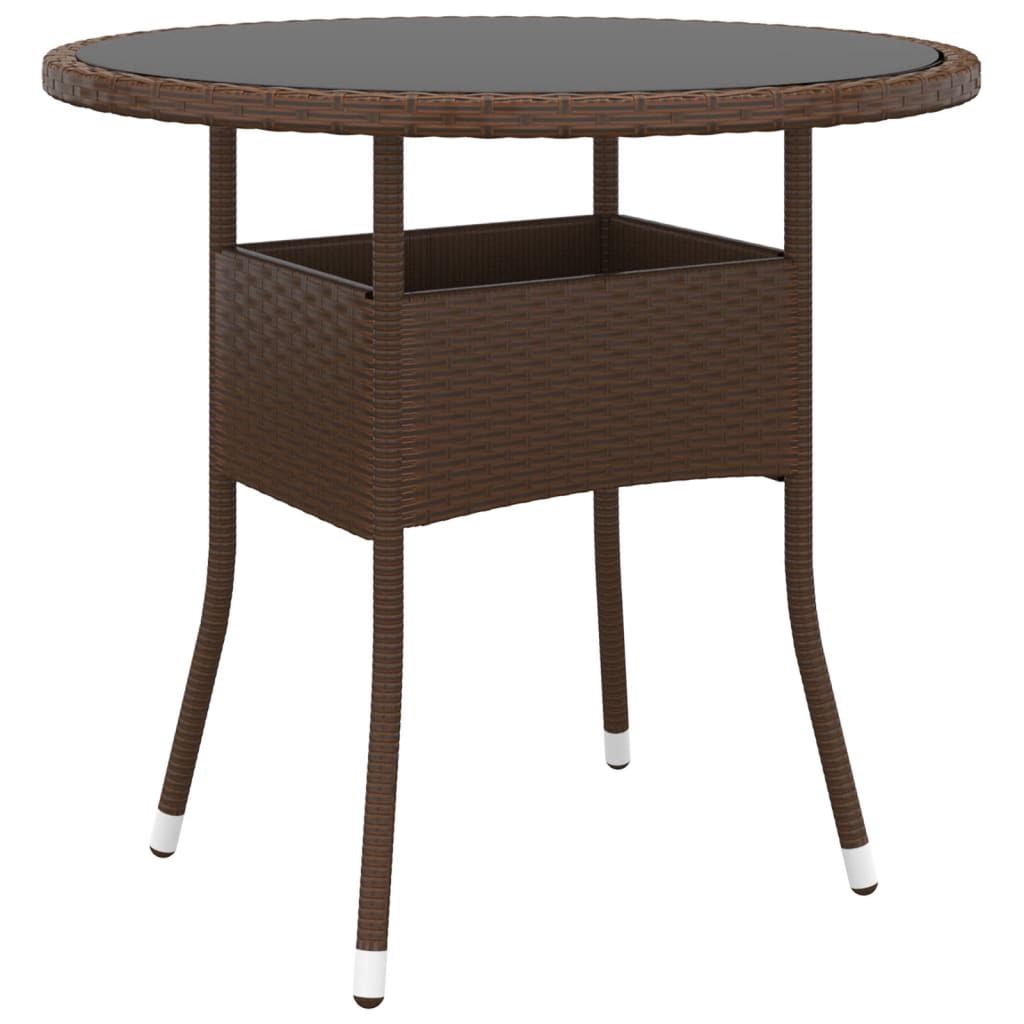 vidaXL 3 Piece Garden Bistro Set Poly Rattan and Tempered Glass Brown 5