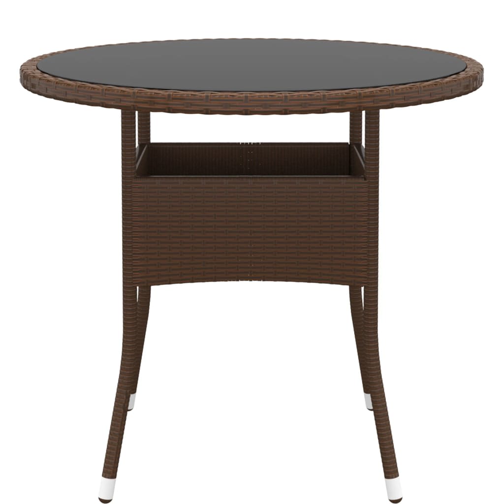 vidaXL 3 Piece Garden Bistro Set Poly Rattan and Tempered Glass Brown 6